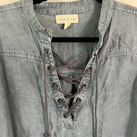 Cloth & Stone Distressed Lace Up Tunic Shift Dress Sz M Tencel Lyocell Casual - Picture 3 of 11